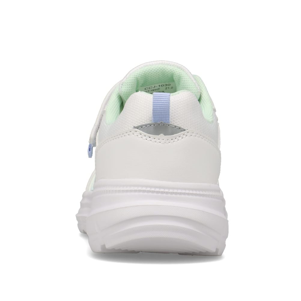 ランニングシューズ（ゴム紐＋ベルト）軽量 白底【19.0cm～23.5cm】