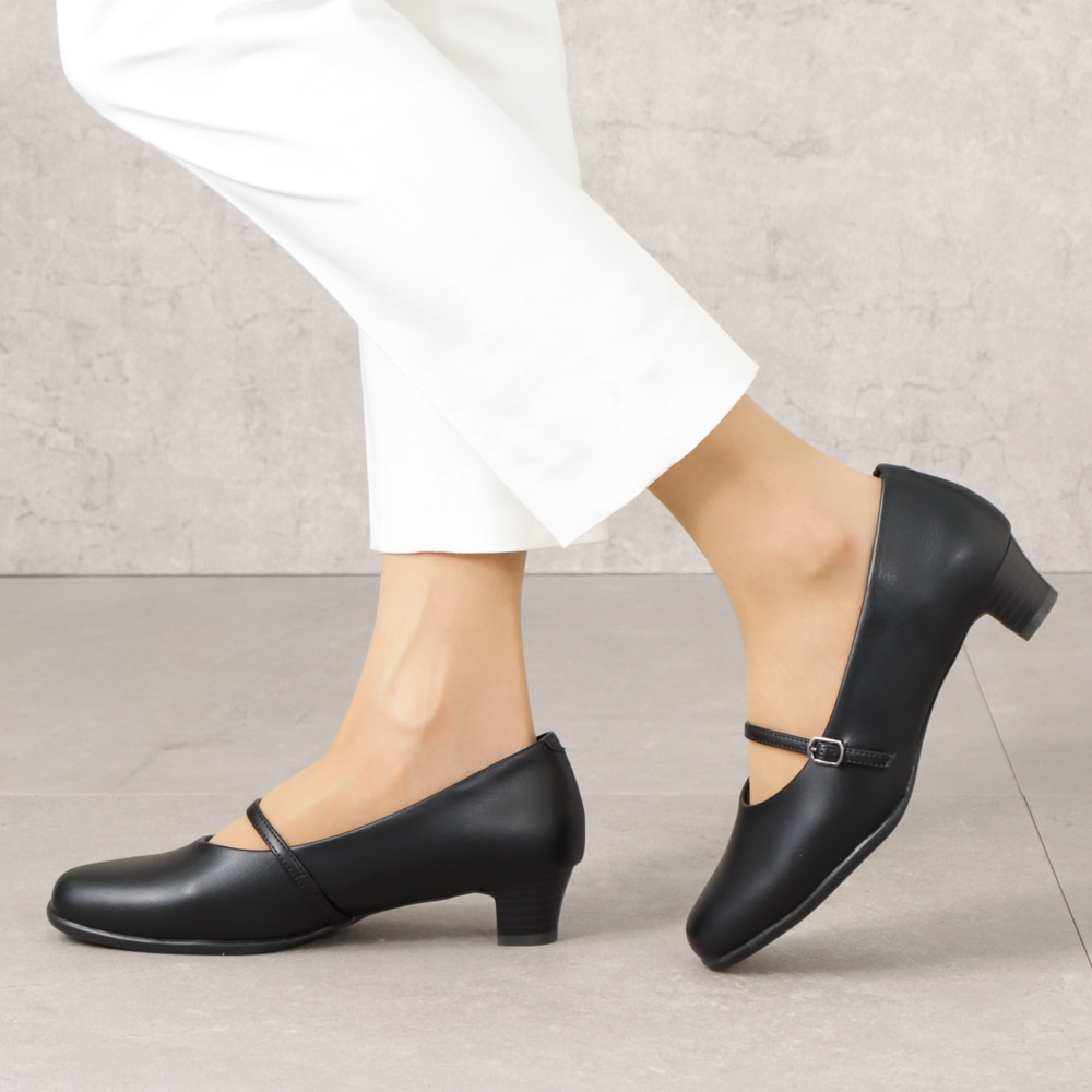 スクエアトゥ(ベーシックパンプス)幅広 4E 防水 ストラップ＜3.5cmヒール＞【21.5cm～25.5cm】