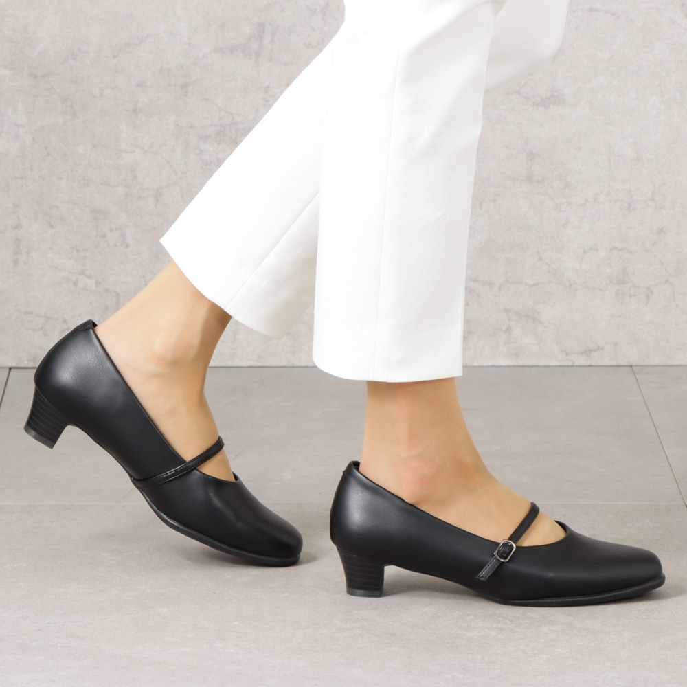 スクエアトゥ(ベーシックパンプス)幅広 4E 防水 ストラップ＜3.5cmヒール＞【21.5cm～25.5cm】