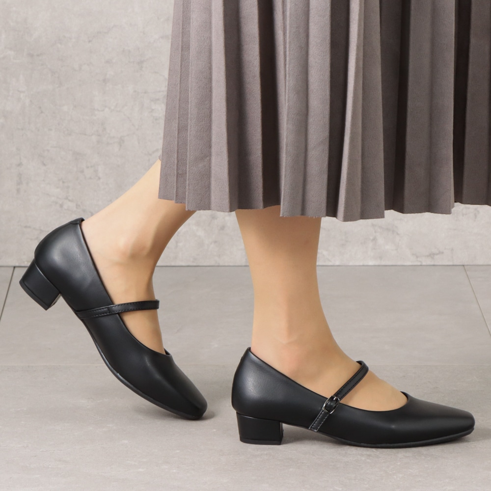 スクエアトゥ(ベーシックパンプス)幅広 3E 防水 ストラップ＜3.0cmヒール＞【21.5cm～25.5cm】