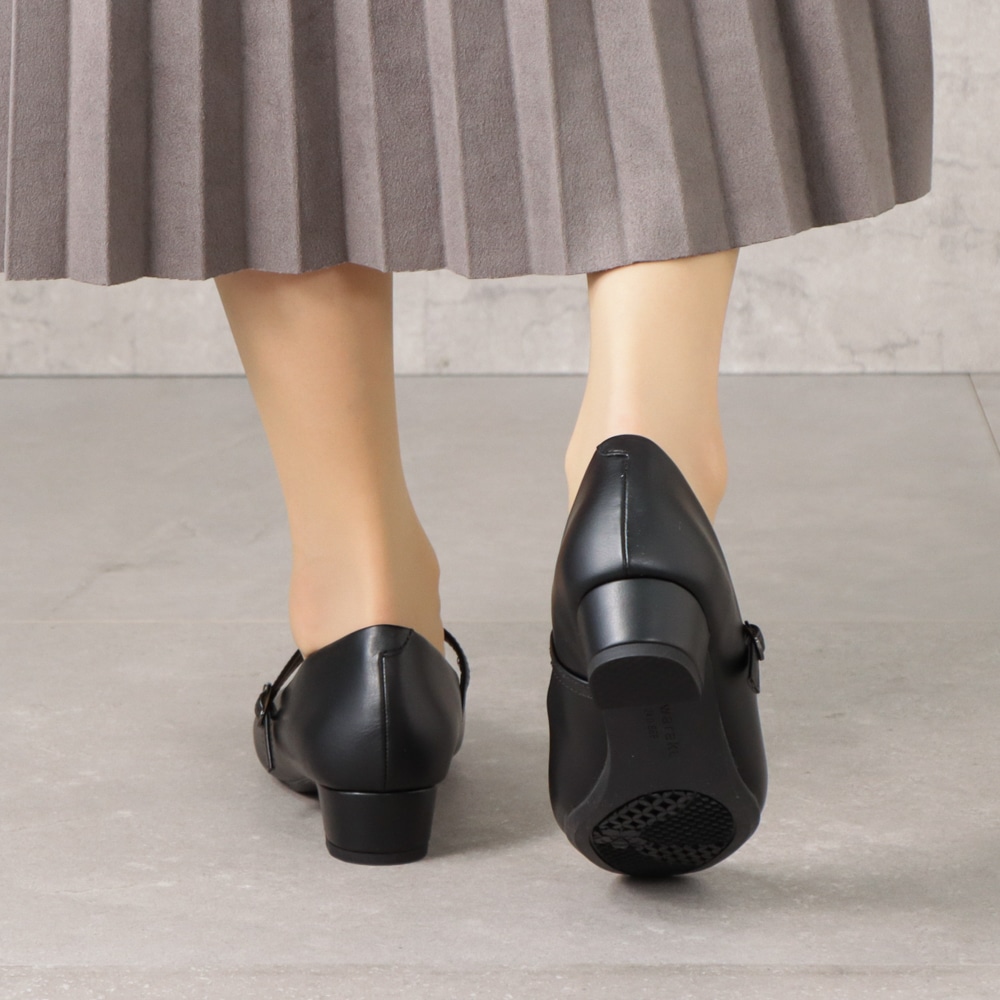 スクエアトゥ(ベーシックパンプス)幅広 3E 防水 ストラップ＜3.0cmヒール＞【21.5cm～25.5cm】