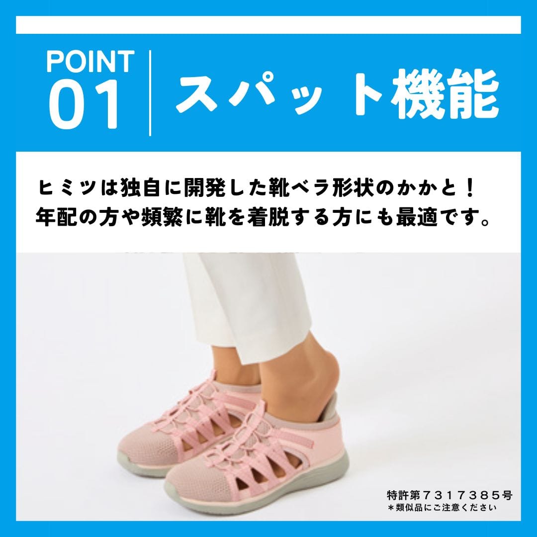 スパットシューズ（スニーカーサンダルタイプ）メッシュ素材 手を使わずに履ける【22.5cm～25.0cm】