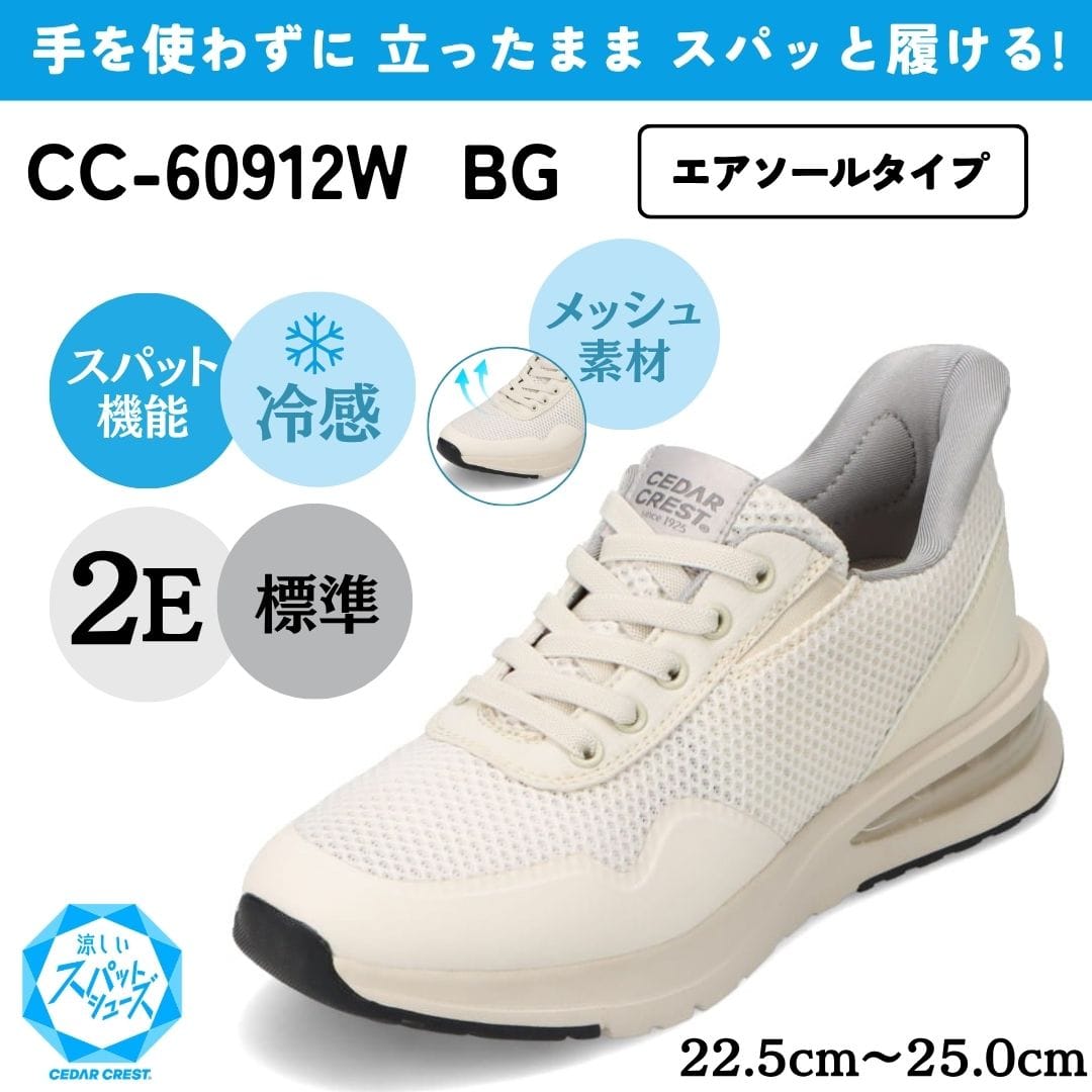 スパットシューズ（エアソールタイプ）接触冷感 メッシュ素材 手を使わずに履ける【22.5cm～25.0cm】